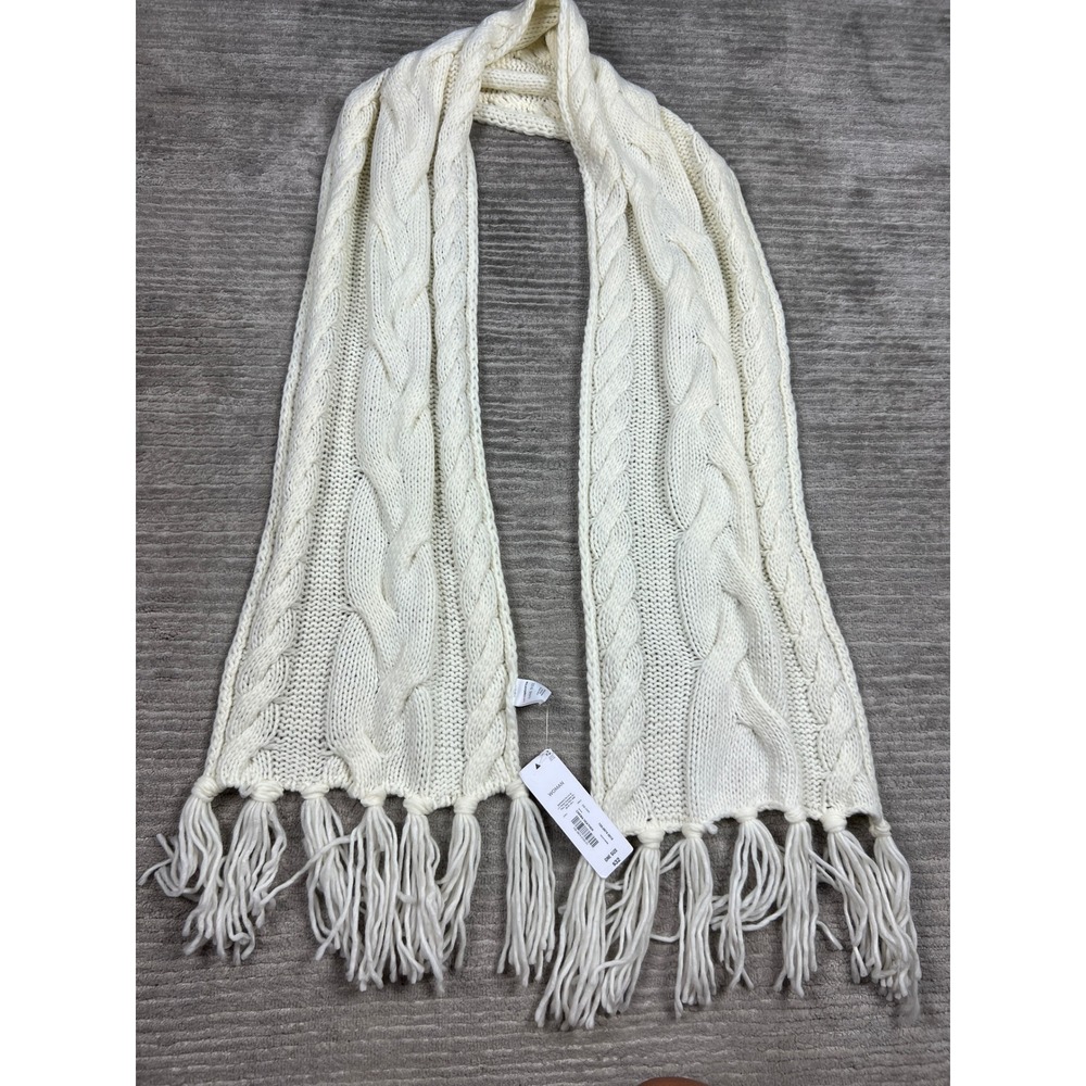 Liz Claiborne Scarf Women One Size Crema Heather Cable Knit Fringe Tassel New